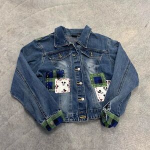 Disney Blue Jean Jacket with Green and White Patchwork